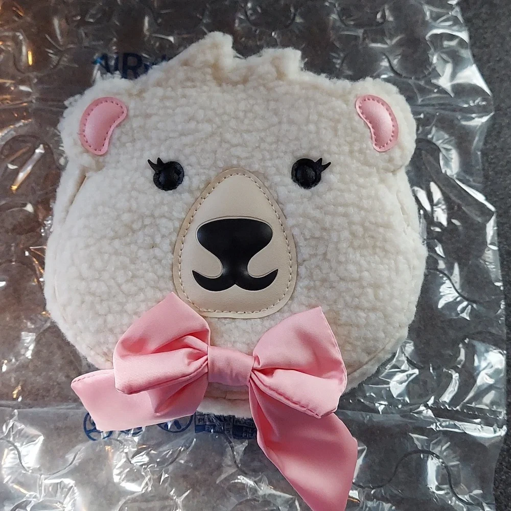 Polar Bear Plush Mini Backpack - White & Pink 6.5